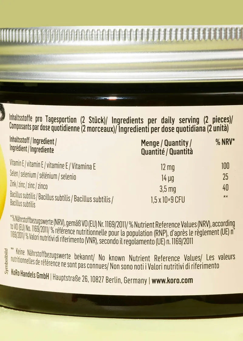 KoRo Tummy Fruit Bites mit lebenden Kulturen, Vitamin E, Zink & Selen 120 Stück – Produktbild 5 von 5