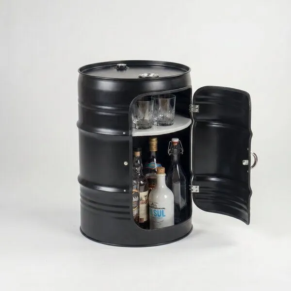 Lockengelöt Lockengelöt Minibar mit Tür aus einem kleinen Ölfass, Schwarz, – Produktbild 4 von 4