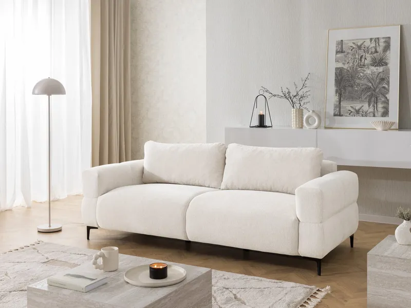 S-Style Möbel 3-Sitzer Sofa Cardea in Bubble-Optik aus weichem Strukturstoff, mit Wellenfederung und hohem Sitzkomfort, Beige, – Produktbild 5 von 5