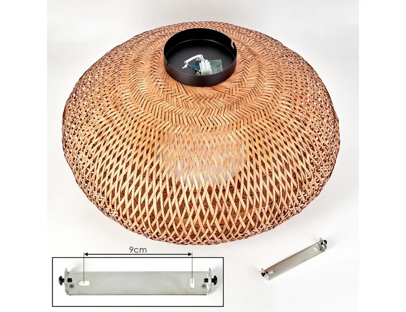 hofstein Deckenleuchte moderne Deckenlampe aus Metall/Bambus/Holz in Schwarz/Natur, ohne Leuchtmittel, Boho-Design Deckenleuchte,Lichteffekt, Ø50cm, 2xE27, ohne Leuchtmittel, Beige|schwarz, – Produktbild 5 von 5