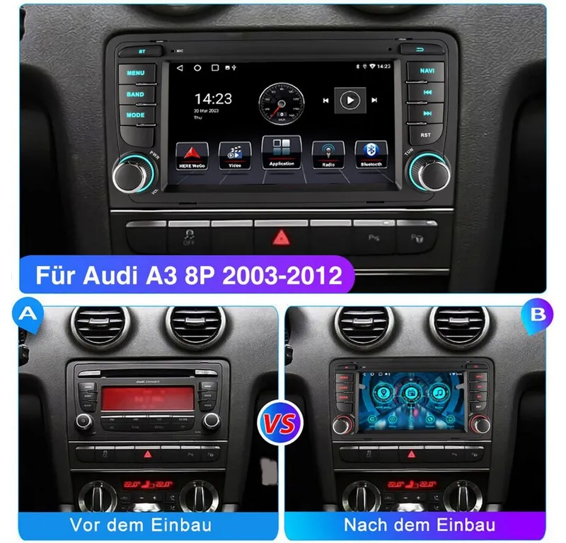 ESSGOO 7" Android 15 Für Audi A3 8P 2003-2012 S3 2006-2012 RS3 GPS Navi Autoradio (RDS, 2+64GB(optional), FM, DAB+ (optional), Wireless Carplay Android Auto Bluetooth EQ USB WIFI Touchscreen SWC), Schwarz, – Produktbild 4 von 5