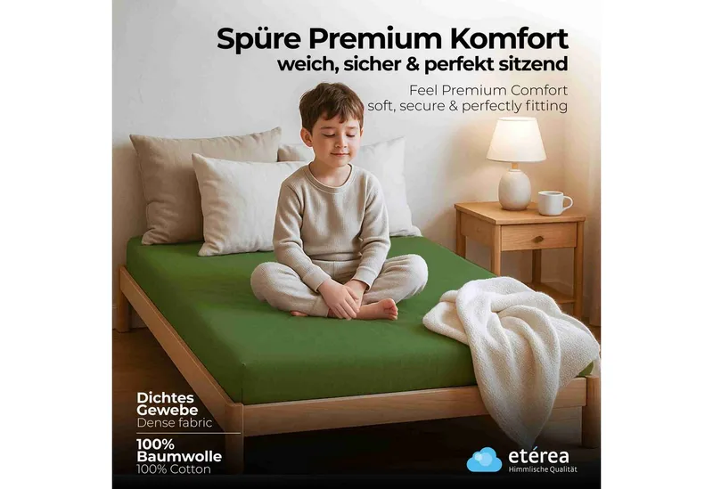 etérea Himmlische Qualität Spannbettlaken etérea Comfort Jersey Spannbettlaken, Jersey, Gummizug: rundum, (1 Stück), Grün, – Produktbild 7 von 8
