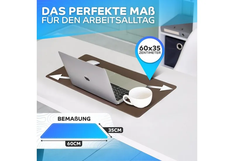 MAXLVL Gaming Mauspad Schreibtischunterlage - Mauspad mit Vernähte Kanten - abwaschbar (in 80x40 cm / 60x35 cm, Schreibtisch Unterlage für Büro), Tischunterlage Schreibtisch aus PU-Leder, Braun, – Produktbild 3 von 5