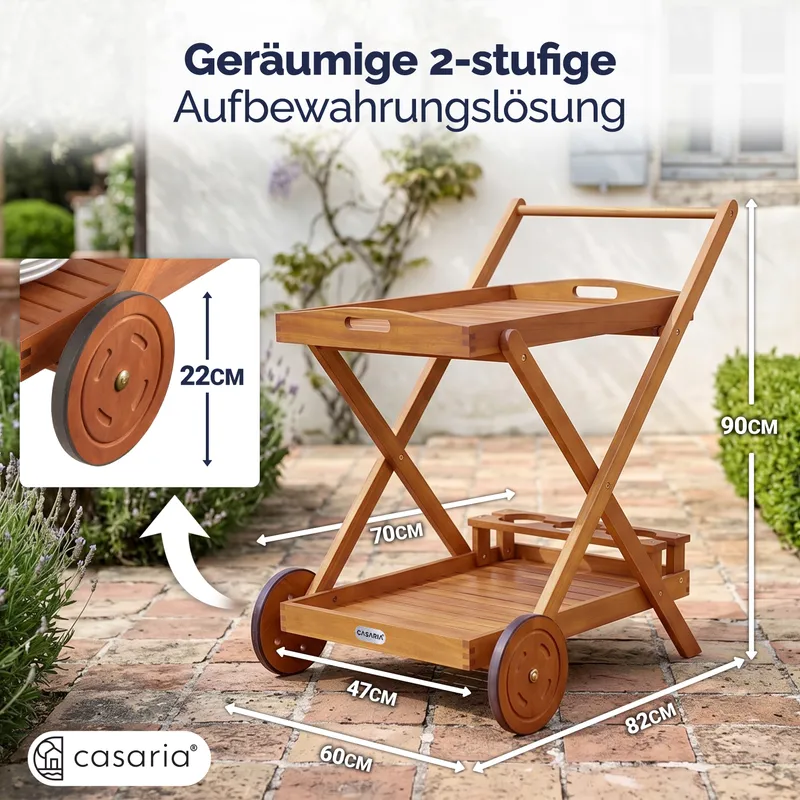 Casaria® Servierwagen mit Rollen Akazienholz FSC®-zertifiziert, Braun, – Produktbild 2 von 2