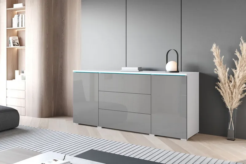 Home affaire Sideboard VERA, grifflos, verstellbare Einlegeböden, Wahlweise mit oder ohne Beleuchtung, Grau|weiß, – Produktbild 3 von 6