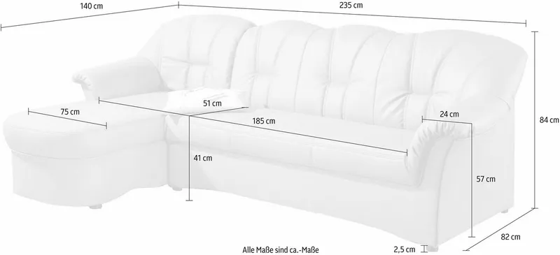 DOMO collection Ecksofa Papenburg, zeitlose Rückensteppung, elegante Formensprache, L-Form, in großer Farbvielfalt, wahlweise mit Bettfunktion, Beige, – Produktbild 4 von 8