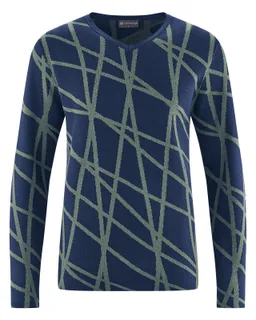 HempAge Hempage Herren vegan Pullover „modern“ Mit V-Ausschnitt Nachtblau/Thymiangrün – Produktbild 1 von 1