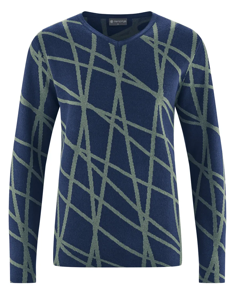 HempAge Hempage Herren vegan Pullover „modern“ Mit V-Ausschnitt Nachtblau/Thymiangrün, Blau, – Produktbild 1 von 2