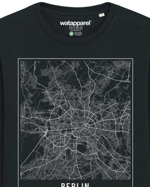 watapparel watapparel Sweatshirt Unisex City maps Berlin Landkarte, Black, – Produktbild 3 von 3