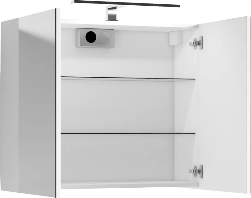 byLIVING Spiegelschrank Serie Spree, in vielen Breiten erhältlich Soft-Close, LED Beleuchtung mit Schalter- und Steckdosenbox, Weiß, – Produktbild 8 von 8