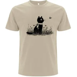 Spreecult Spreecult Katze und Schmetterling - Bio und Fair - Männer Unisex T-Shirt - Butterfly Cat – Produktbild 1 von 1