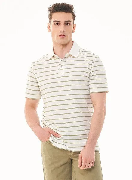 ORGANICATION ORGANICATION Gestreiftes Poloshirt aus Bio-Baumwolle und Leinen, Weiß(off white), – Produktbild 1 von 4