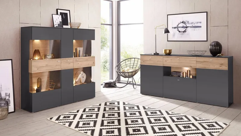 FORTE Sideboard Como, Kommode, Stauraumschrank, LED Beleuchtung, Soft Close, Stauraum, Grau, – Produktbild 3 von 5