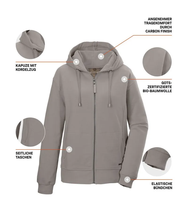 G.I.G.A. DX by killtec Sweatjacke GS 26 WMN SWT JCKT GOTS GOTS Bio-Baumwolle, Carbon-Finish, Kapuze, elastische Bündchen, Grau, – Produktbild 1 von 5