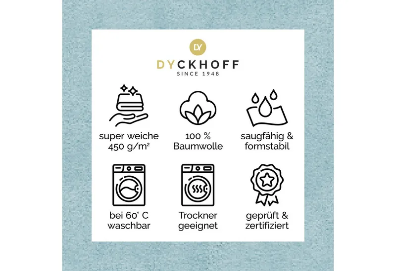 dyckhoff dyckhoff Duschtuch Pure Natural Uni, Frottier (Packung, 1-St), BIO Baumwolle, Blau, – Produktbild 4 von 5