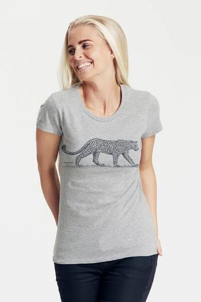 Peaces.bio - handbedruckte Biomode Peaces.bio - handbedruckte Biomode Bio-Damen-T-Shirt "Leopard", Hellgrau, – Produktbild 1 von 1