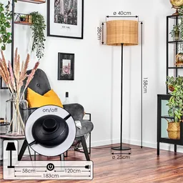 hofstein Stehlampe Stehlampe aus Metall/Bambus in Schwarz/Natur, ohne Leuchtmittel, mit rundem Schirm (40 cm) u. Fußschalter, 1 x E27, ohne Leuchtmittel – Produktbild 1 von 1
