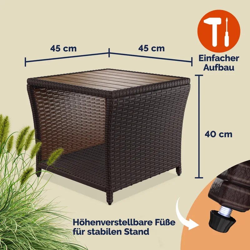 Casaria® Polyrattan Beistelltisch Braun 40x45x45cm Akazienholz – Produktbild 2 von 2