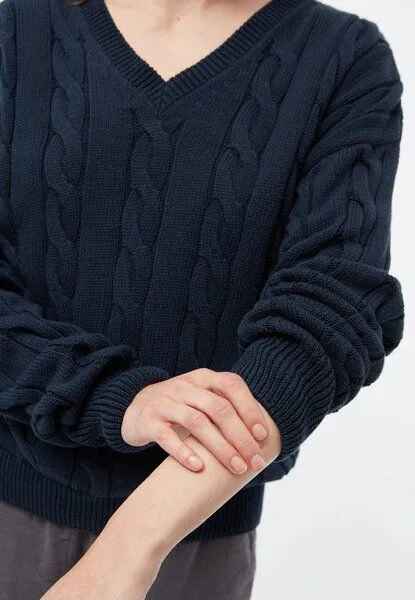 Givn Berlin Givn Berlin Strickpullover GBRAMEA mit Zopfmuster aus Bio-Baumwolle, Midnight blue, – Produktbild 3 von 4