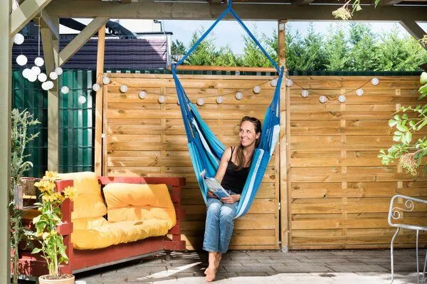 MacaMex MacaMex Relaxa Hängestuhl aus recycelter Baumwolle, Oceano (blau), – Produktbild 2 von 4