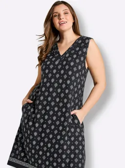 sheego Jerseykleid schwarz-ecru-bedruckt – Produktbild 1 von 1