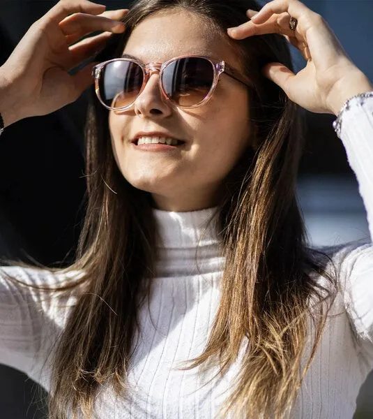 TAKE A SHOT TAKE A SHOT Große Runde Sonnenbrille aus Holz für Damen, Rosa (rosé / walnuss / braun), – Produktbild 4 von 4