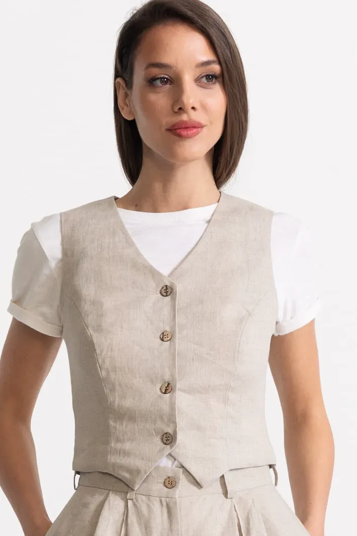 De IONESCU De IONESCU Damen vegan Weste Figa Leinen, Beige, – Produktbild 2 von 2