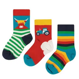 Frugi Frugi Socken Traktor | Kuh | Schaf | Regenbogen 3 Pack - Little Socks Tractor Multipack – Produktbild 1 von 1