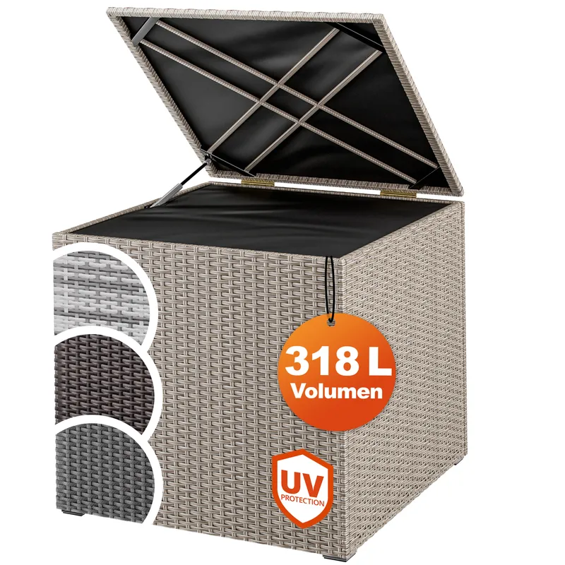 Casaria® Gartenbox Polyrattan 318L Creme mit Innenverkleidung wetterfest, Creme, – Produktbild 1 von 2