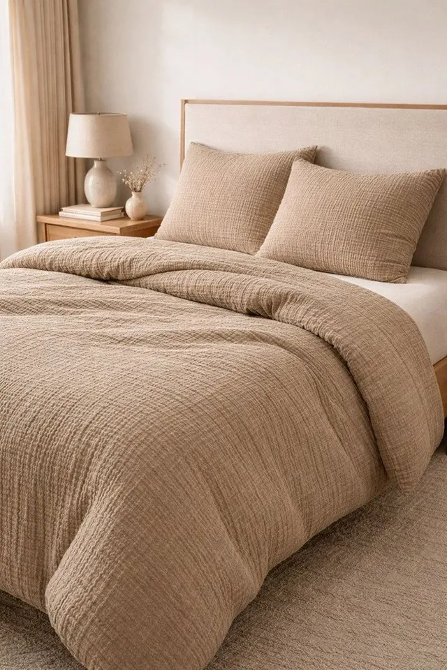 Sandiik Sandiik Bettwäsche Musselin Bettwäsche „Warm Taupe“ – aus Biobaumwolle, Made in Stuttgart 100% Biobaumwolle, Beige, – Produktbild 3 von 3