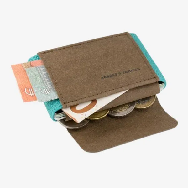 ANDERS & KOMISCH ANDERS & KOMISCH Mini Pro Slim Wallet mit Münzfach - Kleines smarte Portemonnaie Braun, Mint, – Produktbild 3 von 4