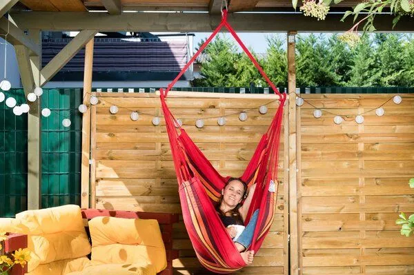 MacaMex MacaMex Relaxa Hängestuhl aus recycelter Baumwolle, Solar (gelb-rot), – Produktbild 4 von 4