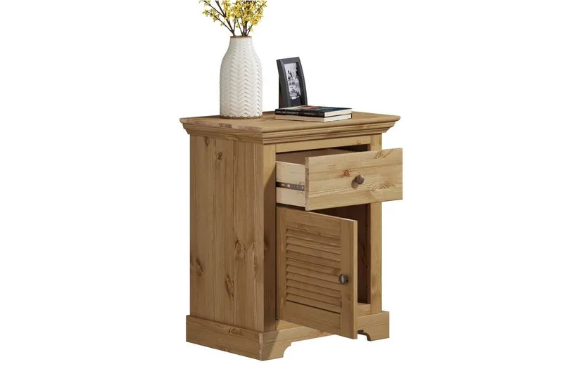 OTTO home Nachtkommode Rauna, Landhausstil, edles Design mit Lamellen und Kassetten, 2 Farben (B/H/T 56/69/39cm), FSC® zertifiziertes Kieferholz, massive Qualität mit viel Stauraum, Beige, – Produktbild 3 von 5