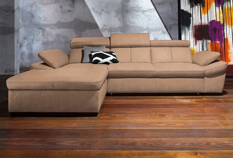 exxpo - sofa fashion Ecksofa Salerno, Funktionssofa, Breite 280cm, hoher Sitzkomfort, L-Form, inkl. Kopf- und Armteilverstellung, wahlweise mit Bettfunktion, Braun, – Produktbild 1 von 8