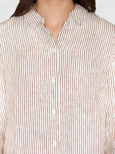 KnowledgeCotton Apparel KnowledgeCotton Apparel Damen Hemdblusenkleid CLASSIC STRIPED LINEN DRESS, Brown (brown stripe), – Produktbild 2 von 2