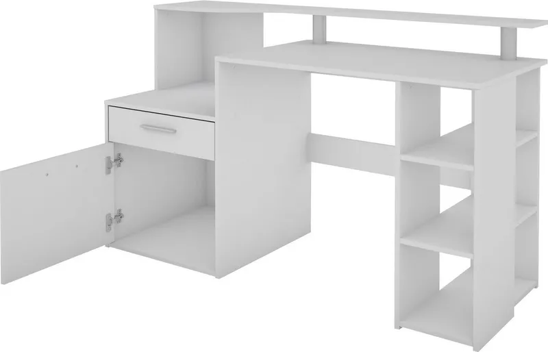 OTTO home Schreibtisch Luton, Breite 140 cm, Regal-Schreibtisch mit viel Stauraum, Weiß, – Produktbild 5 von 5