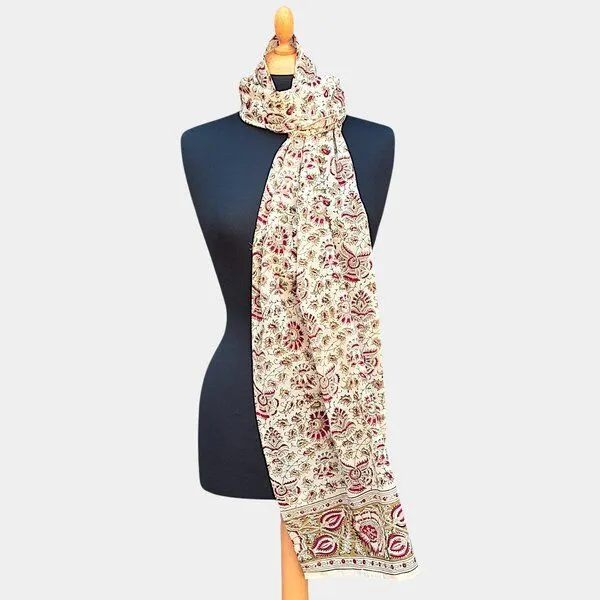 Der Lindwurm Der Lindwurm Kalamkari- Schal , Handdruck mit Pflanzenfarben, Beige/rot/grün, – Produktbild 2 von 2