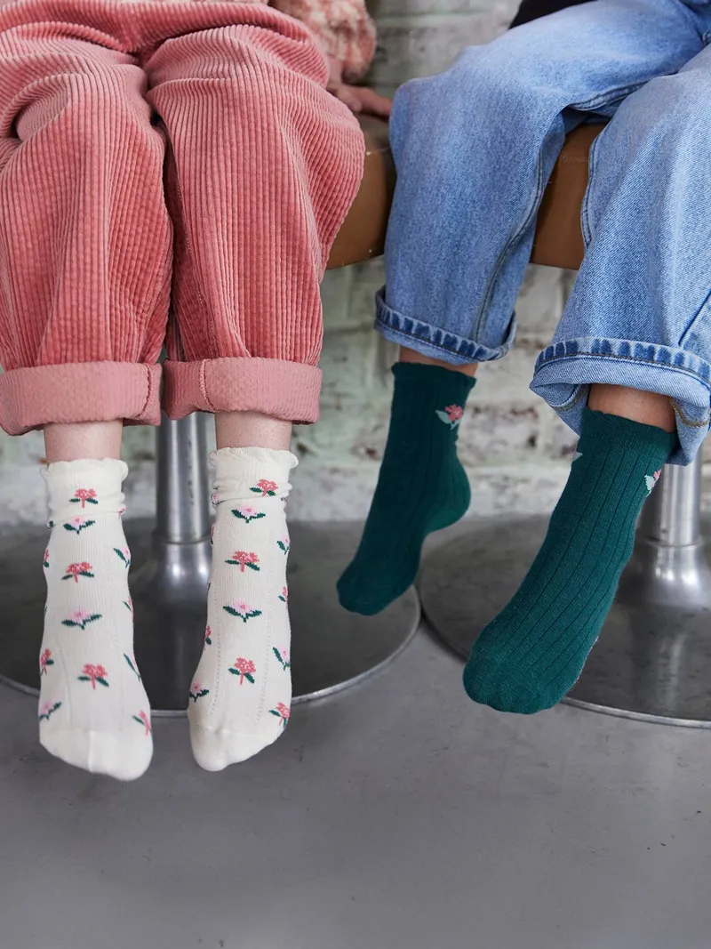 Vertbaudet 5er-Pack Kinder Socken mit Blumen, Wollweiß, – Produktbild 3 von 3