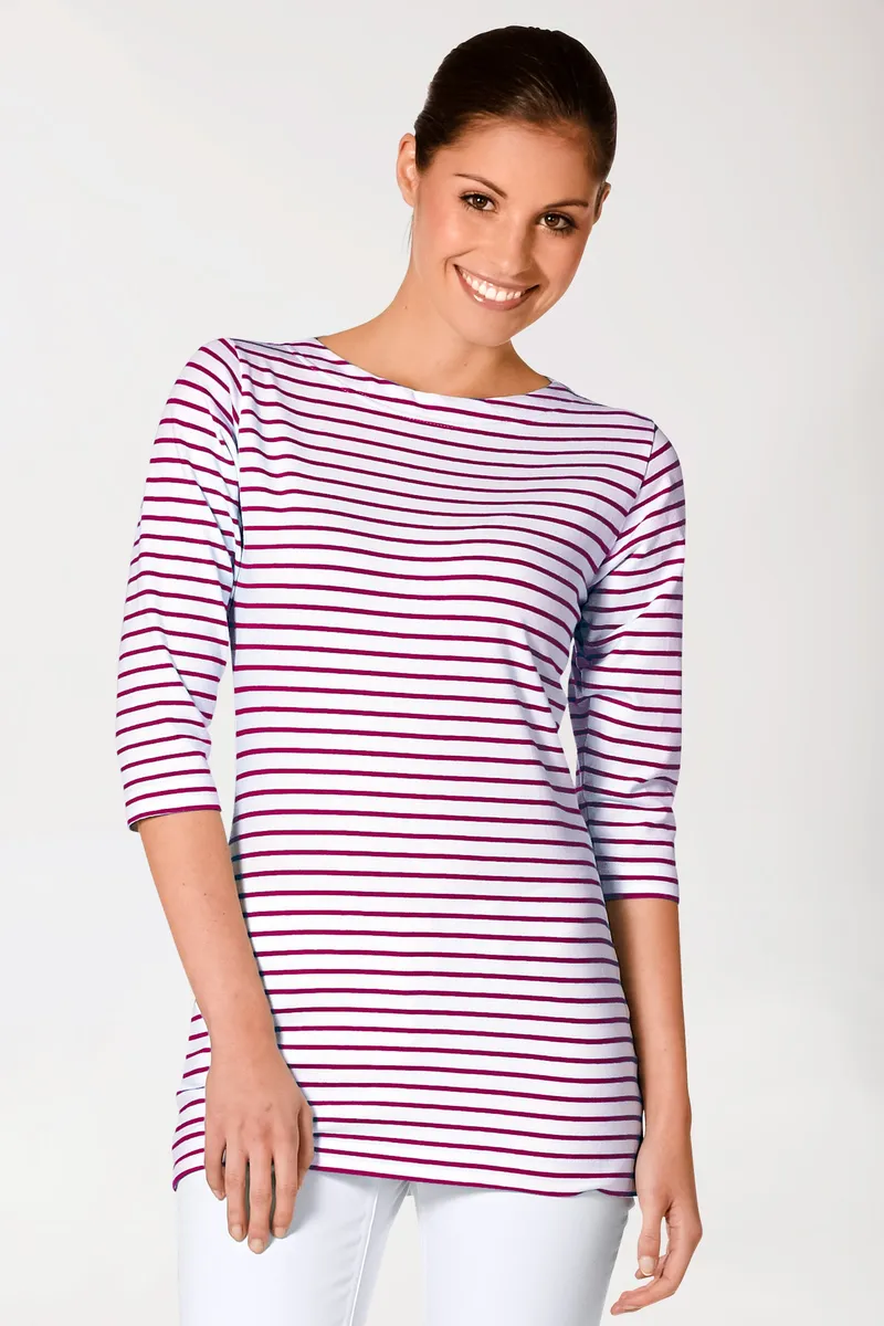BERUFSBEKLEIDUNG Longshirt Damen - 3/4 Arm, bordeaux/weiß - Berufsbekleidung.de, Bordeaux/weiß, – Produktbild 1 von 1
