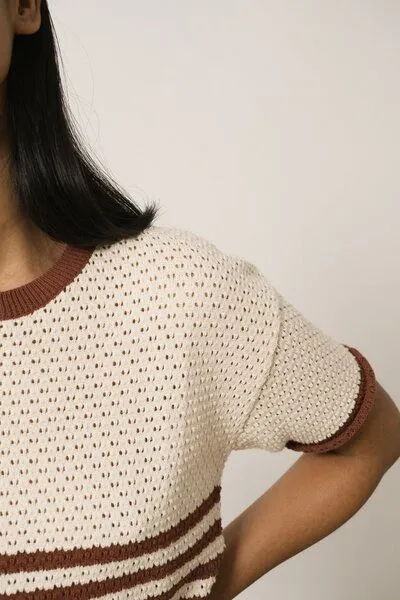 TIRALAHILACHA TIRALAHILACHA Hadara Short Sleeve Knitted Top, Rot, – Produktbild 3 von 4