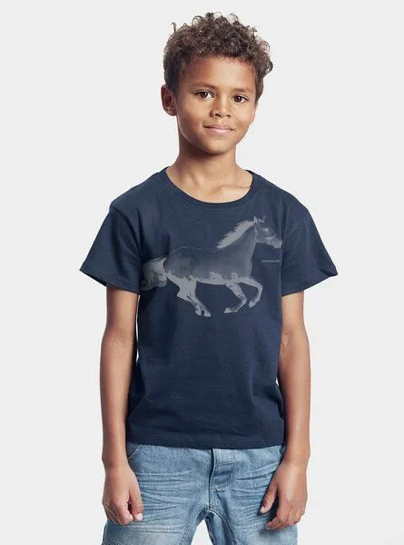 Peaces.bio - handbedruckte Biomode Peaces.bio - handbedruckte Biomode Bio-Kinder T-Shirt Horsepower, Navy, – Produktbild 2 von 2