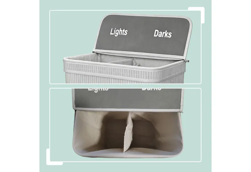 RELAXDAYS RELAXDAYS Wäschekorb Bambus Wäschekorb mit 2 Fächern (1 St), Grau, – Produktbild 5 von 5