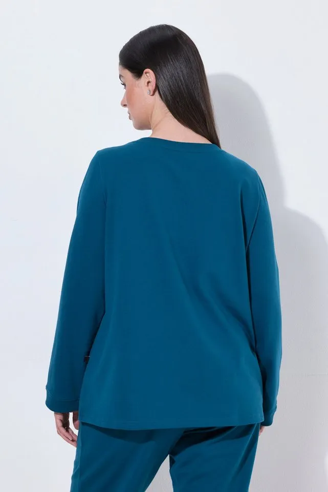 Ulla Popken Sweatjacke Loungewear-Sweater Book Lover Rundhals Langarm, Blau, – Produktbild 4 von 4