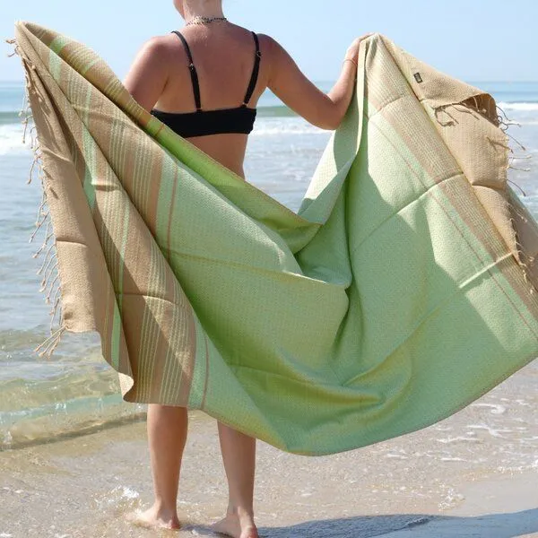 Karawan authentic Karawan authentic Hamamtuch Fouta "sand" aus Biobaumwolle, 100 × 200 cm, Pistaziengrün, – Produktbild 5 von 8