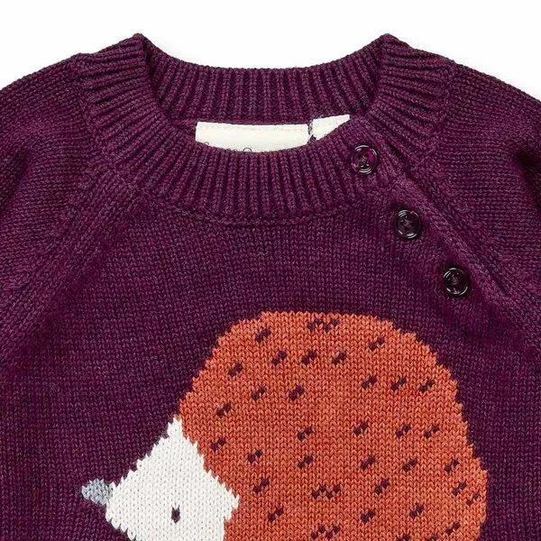 Sense Organics Sense Organics Baby Strickpullover, Modell NAVIN, Igel auf bordeauxrot melange, – Produktbild 3 von 4