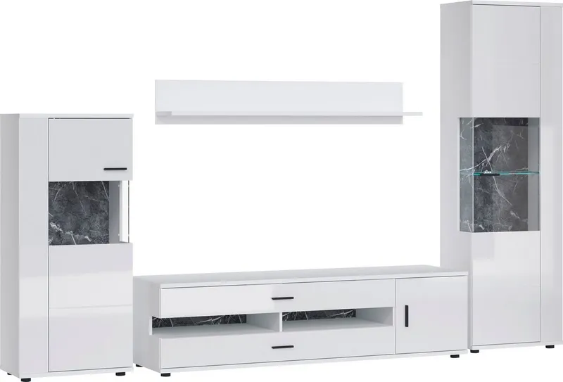 OTTO home Wohnwand Henley, (Set, 4-St), mit Glastüren, Weiß, – Produktbild 3 von 5