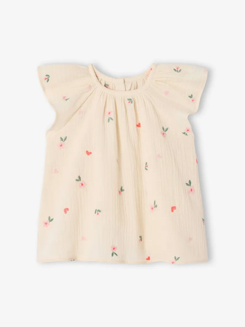 Vertbaudet Baby Bluse mit kurzen Ärmeln, Wollweiß, – Produktbild 2 von 4
