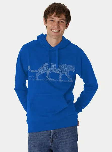 Peaces.bio - handbedruckte Biomode Peaces.bio - handbedruckte Biomode Bio-Herren-Kapuzensweater Leopard, Königsblau, – Produktbild 1 von 2
