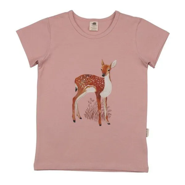 Walkiddy Walkiddy T-Shirt Altrosa Rehkitze-Frontprint Bio-Baumwolle GOTS – Produktbild 1 von 3