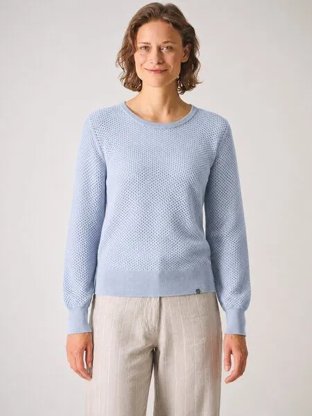 HempAge HempAge Damen Lochstrick Pullover Hanf/Biobaumwolle, Smoke(blau), – Produktbild 2 von 4